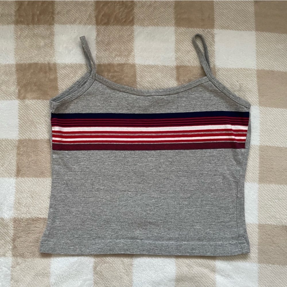 Jordache Gray Crop Top Tank with Vibrant Stripes Vintage